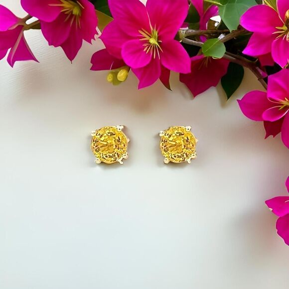 Natural Sapphire Stud Earrings 14k Yellow Gold 1.7 TCW Certified $1,490 121258 - Picture 6 of 15
